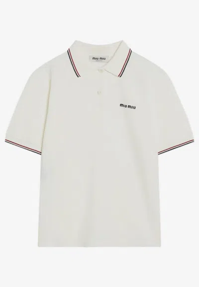 Miu Miu Logo Embroidered Polo T-shirt In White