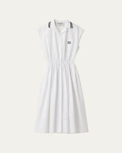Miu Miu Logo-embroidered Poplin Midi Dress In F0009 Bianco