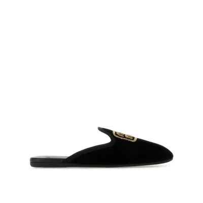 Miu Miu Logo-embroidered Velvet Slippers In Black