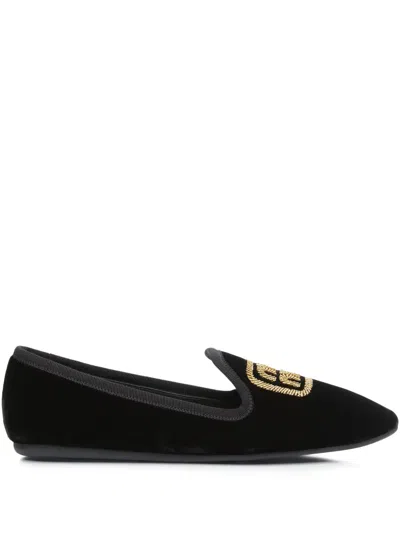 Miu Miu Logo-embroidered Slippers In Black
