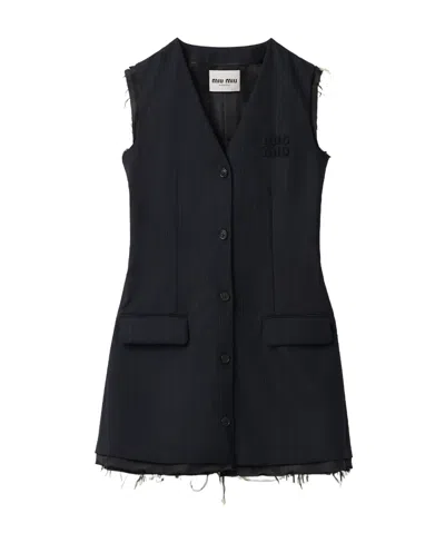 Miu Miu Logo-embroidered Striped Midi Dress In Blue