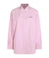 Miu Miu Logo-embroidered Striped Shirt In Pink
