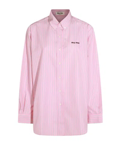 Miu Miu Logo-embroidered Striped Shirt In Pink