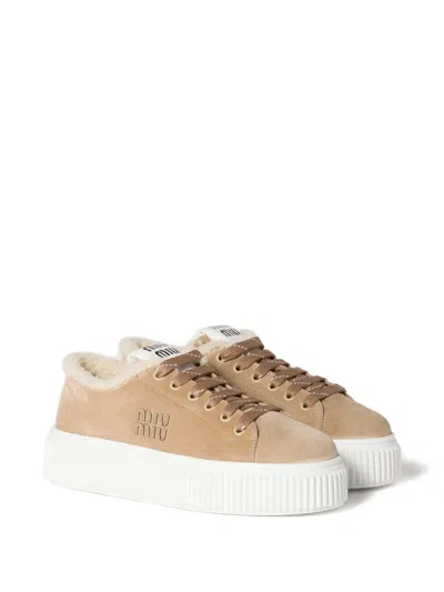Miu Miu Logo-embroidered Suede Sneakers In Multi