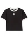 Miu Miu Logo-embroidered T-shirt In Black