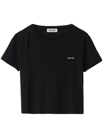 MIU MIU LOGO-EMBROIDERED T-SHIRT