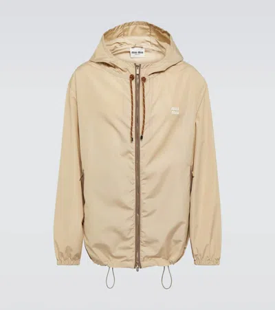 Miu Miu Logo Embroidered Technical Jacket In Neutral