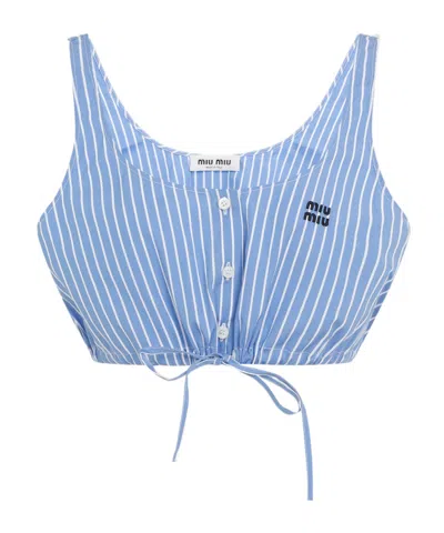 Miu Miu Logo-embroidered Top In Blue