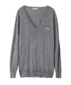 Miu Miu Logo-embroidered V-neck Jumper In Gray