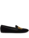 Miu Miu Logo-embroidered Velvet Slippers In Black