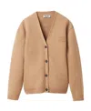 Miu Miu Logo-embroidered Wool Blend Cardigan In Nude