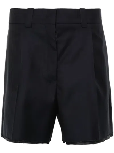 Miu Miu Logo-embroidered Wool Shorts In Blue