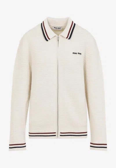 Miu Miu Logo-embroidered Zip-up Cardigan