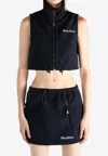 Miu Miu Logo-embroidered Zip-up Cropped Vest In Blue