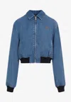 Miu Miu Logo-embroidered Zip-up Denim Jacket In Blue