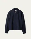 Miu Miu Logo-embroidered Zip Up Wool Bomber Jacket In Navy