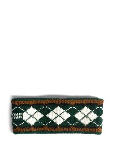 Miu Miu Logo-embroidery Argyle-pattern Headband In Green