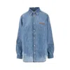 Miu Miu Logo Embroidery Chambray Denim Shirt In Blue
