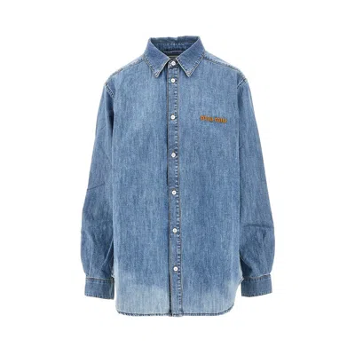 MIU MIU LOGO EMBROIDERY CHAMBRAY DENIM SHIRT