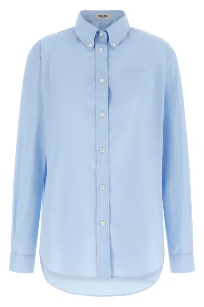 Miu Miu Logo Embroidery Shirt In Blue