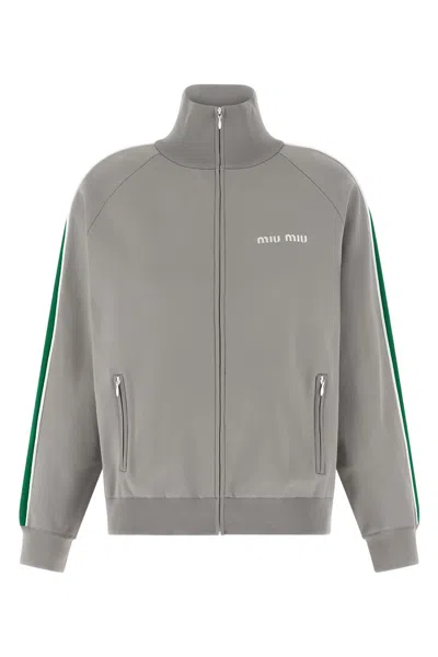 Miu Miu Logo Embroidery Sweatshirt In Gray