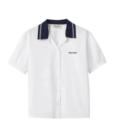 Miu Miu Logo-embroidred Poplin Shirt In White