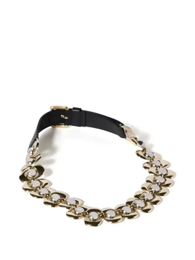 Miu Miu Leather And Metal Thin Belt In Gold