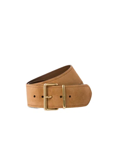 Miu Miu Logo-engraved Buckle Suede Belt In Brown