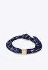 Miu Miu Logo Engraved Charm Cord Bracelet In Blue