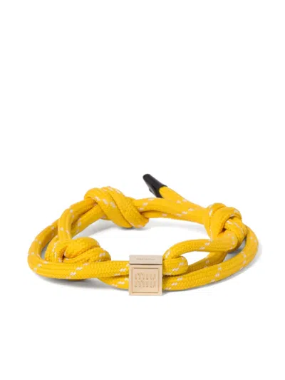 Miu Miu Logo-engraved Cord Bracelet In Yellow