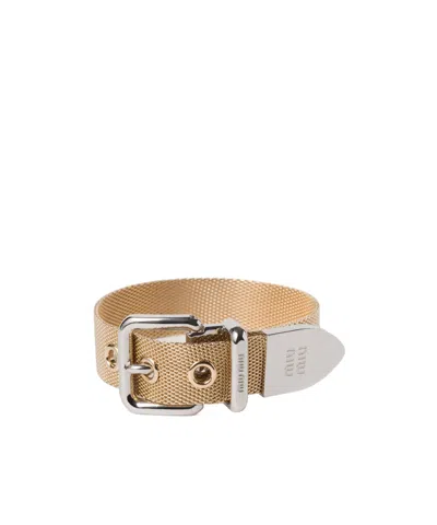 Miu Miu Logo Engraving Bracelet In Yellow
