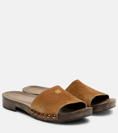 Miu Miu Logo Faded Suede Mules