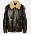 Miu Miu Leather Jacket With Shearling Collar In Brown