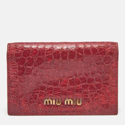 Pre-owned Miu Miu Logo Flap Pink Croc Embossed Patent Leather Card Case