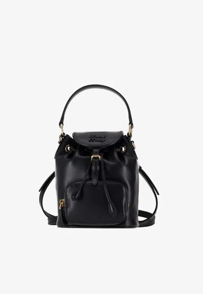 Miu Miu Logo Flap-top Leather Backpack In Black