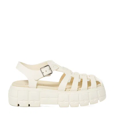 Miu Miu Logo Flat Sandals In White