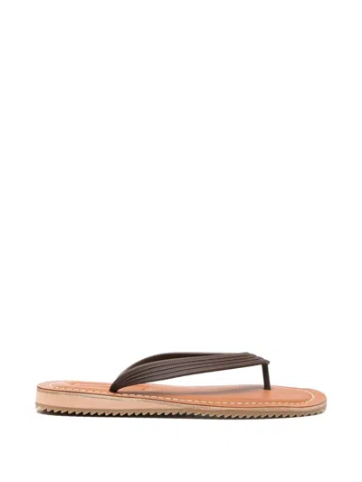 Miu Miu Logo Flip Flops In Brown