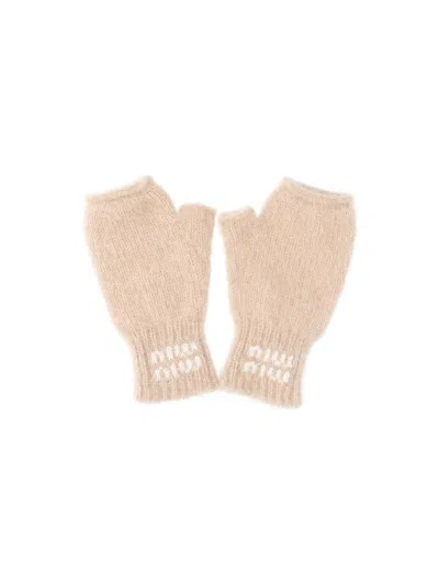 Miu Miu Logo Gloves In White