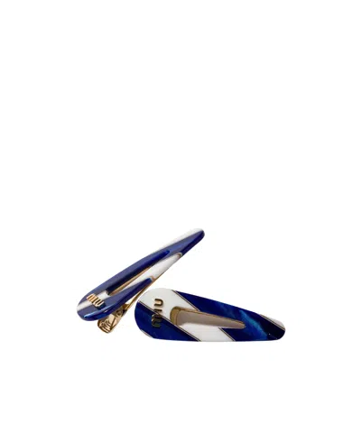 Miu Miu Logo Hair Clip In Blue