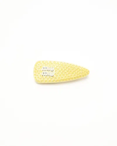 Miu Miu Logo Hair Clip In Gold