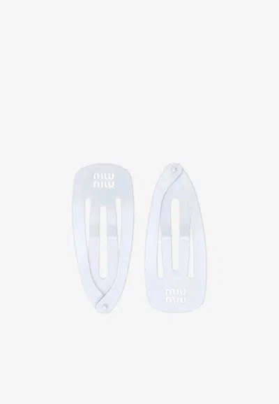 Miu Miu Logo Hair Clips - Set Of 2 In White