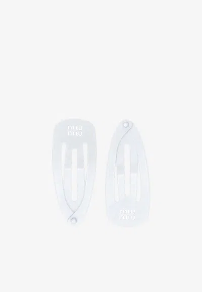 Miu Miu Logo Hair Clips - Set Of 2 In White