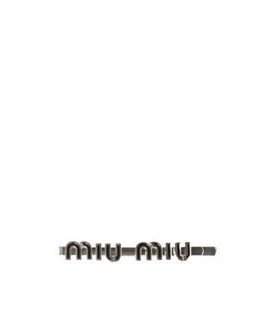 Miu Miu Logo Hairpin In Black