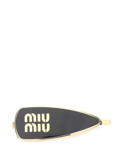 Pre-owned Miu Miu Logo Hairpin Hair Accessory In Gold