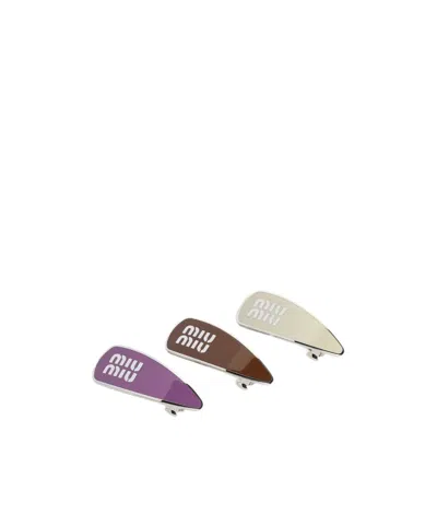 Miu Miu Logo Hairpin In Multicolor