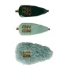 Miu Miu Logo Hairpin Three-piece Set In Green