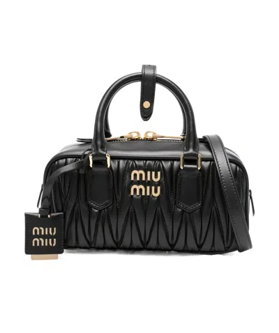 Miu Miu Arcadie Matelassé Leather Top Handle Bag In Black