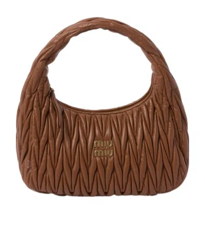 Miu Miu Logo Handbag In Brown