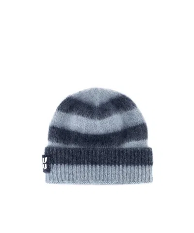 MIU MIU MIU MIU LOGO-PATCH STRIPED BEANIE
