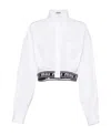 Miu Miu Logo Cropped Cotton Shirt In White